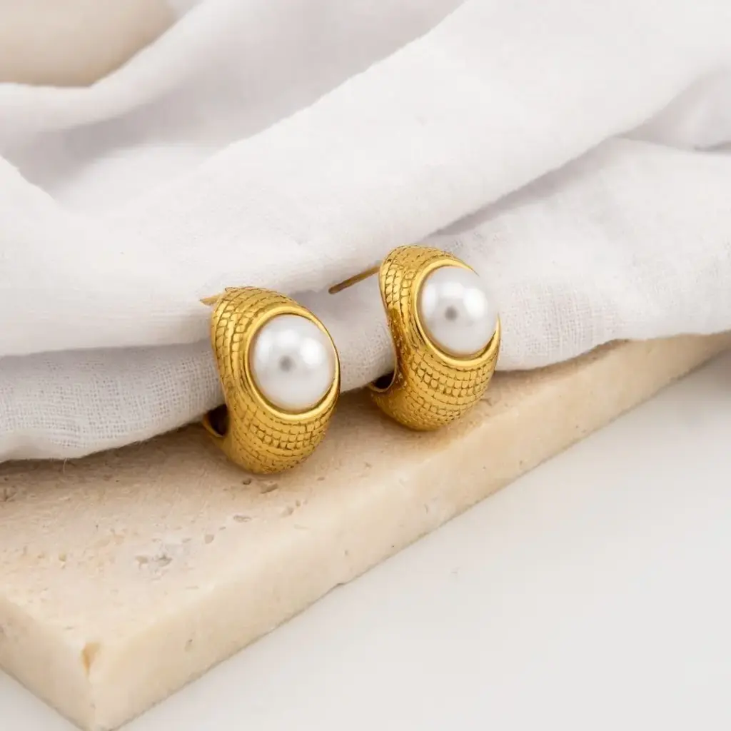 Aretes stud con perlas acero inoxidable