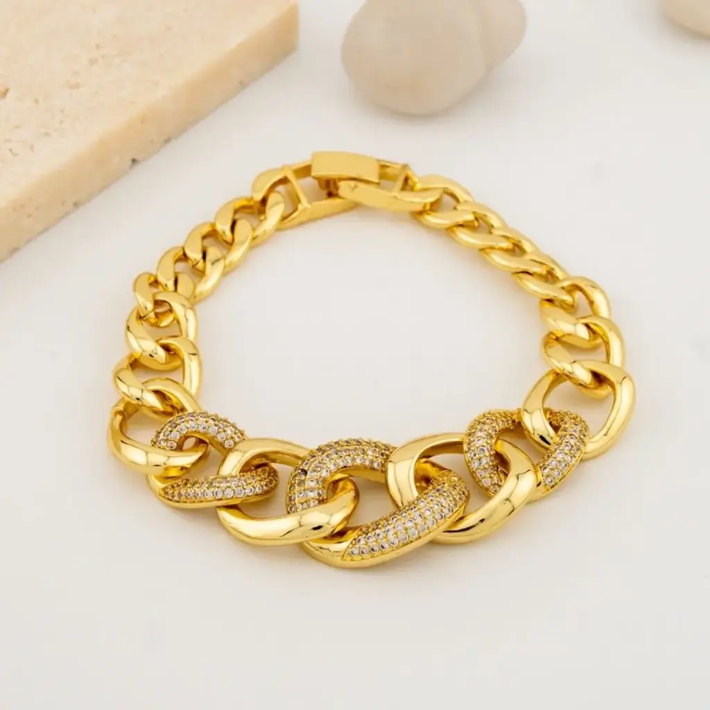 Pulsera eslabones con zirconias baño 18k