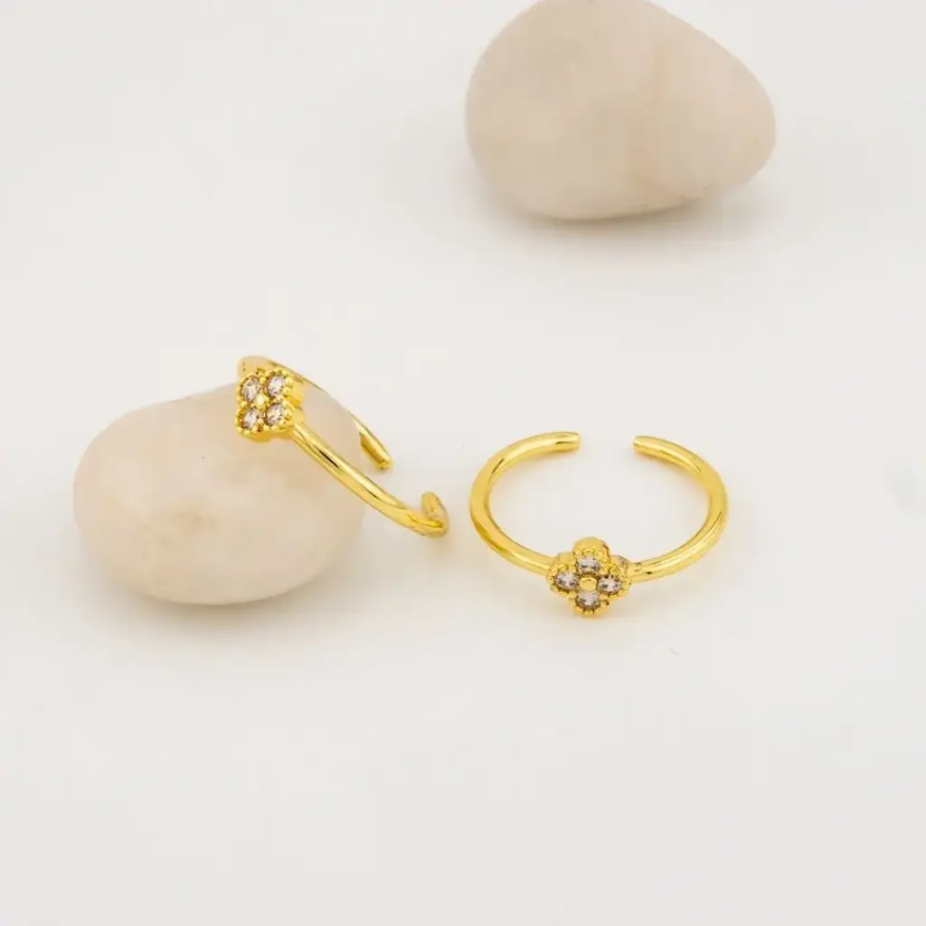 Anillo fino ajustable con zirconias  baño 18k