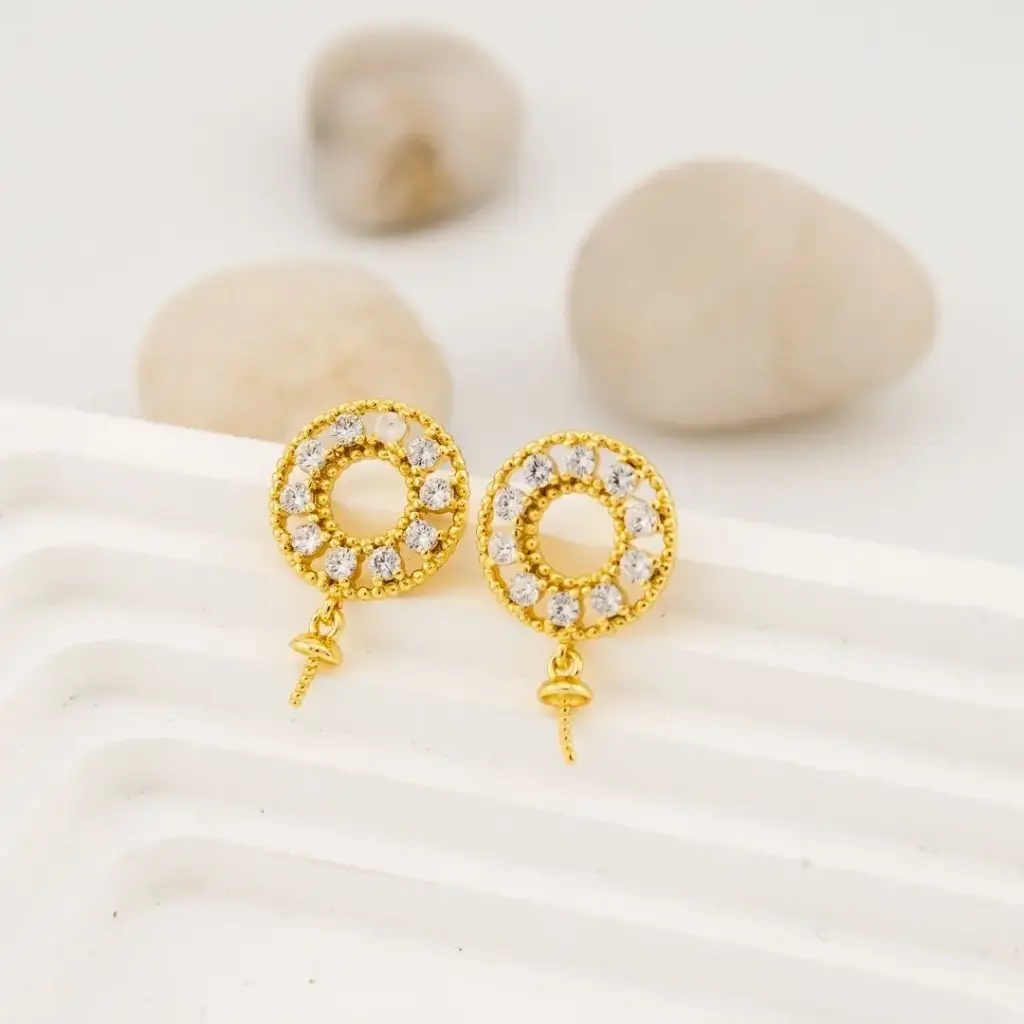 Patentes con pin colgante para insertar piedras o perlas en micropave baño 18k