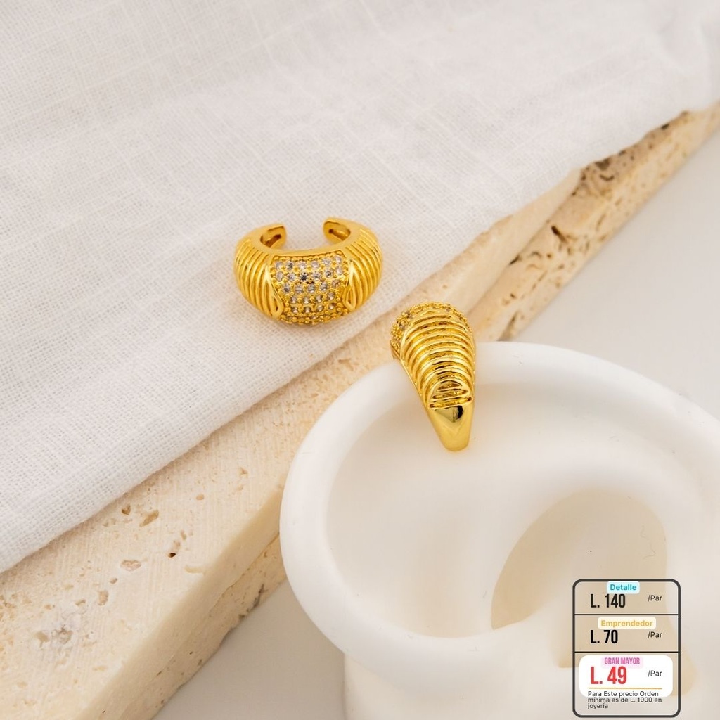 Aretes earcuff con zirconia baño 18k