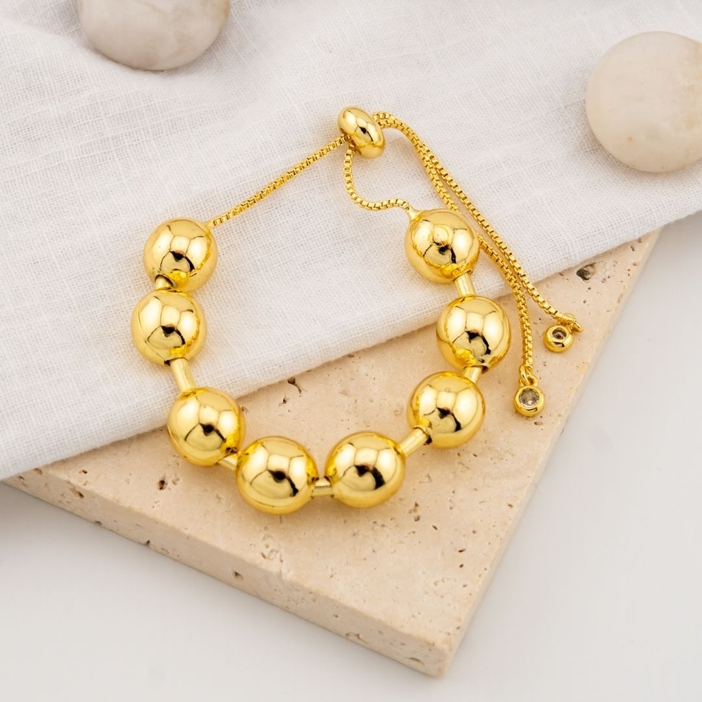Pulsera ajustable con separadores redondos baño 18k