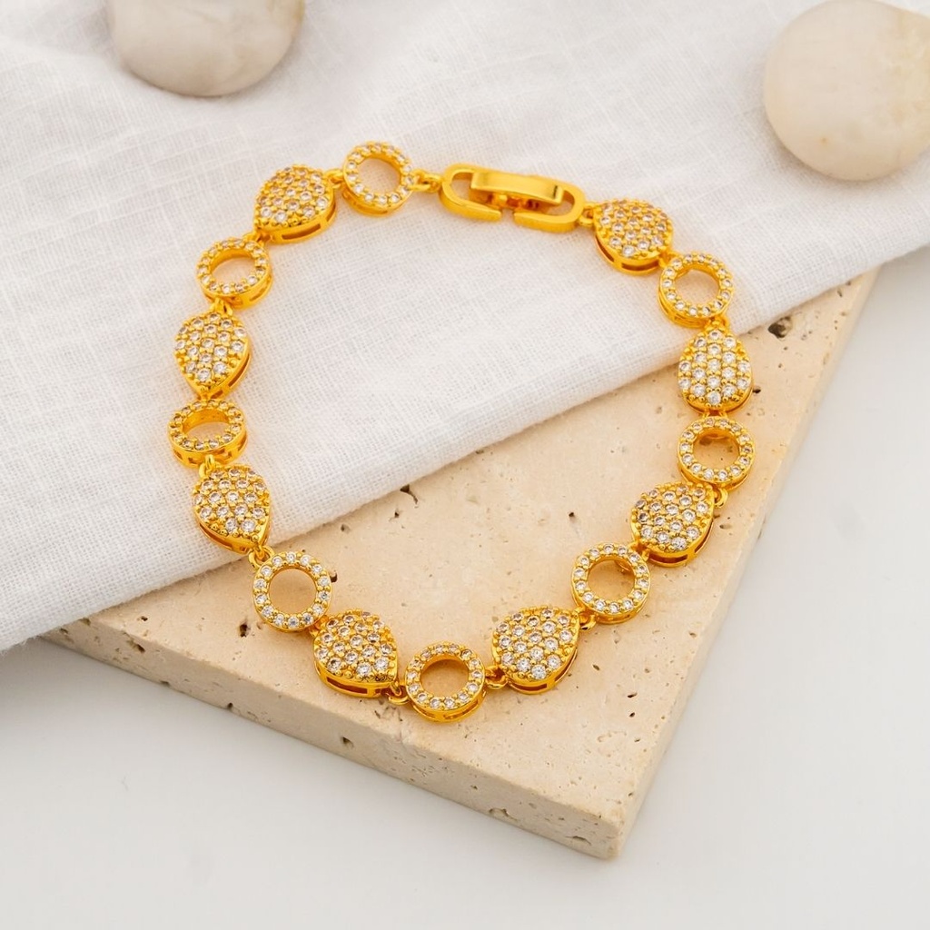 Pulsera premiun eslabones con zirconia y  baño 18k