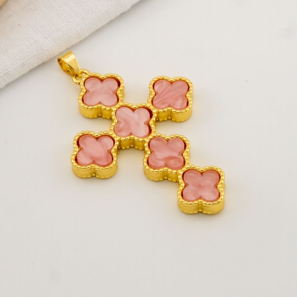 Dije cruz con madre perla baño 18k