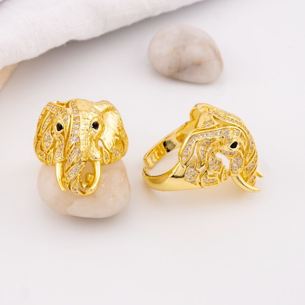 Anillo elefante con zirconias  baño 18k