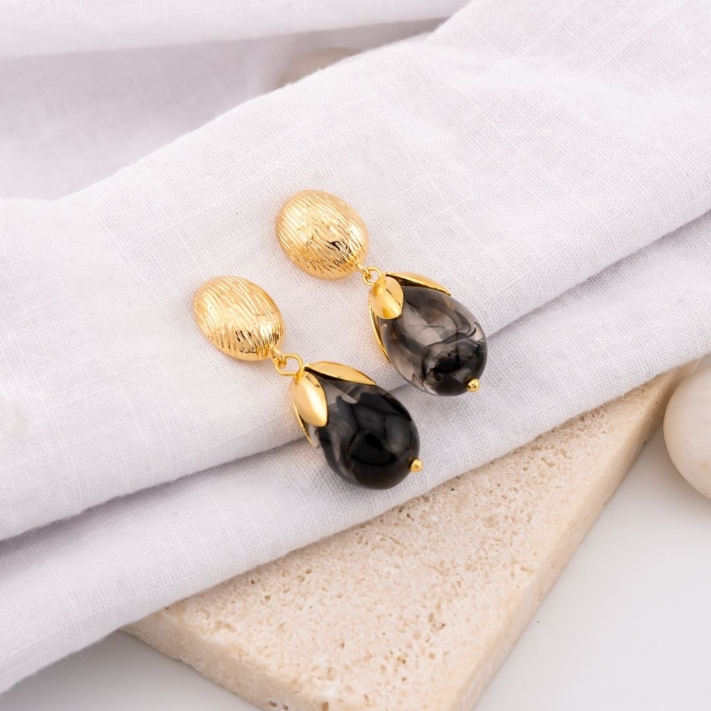 Aretes colgantes con piedra natural baño 18k