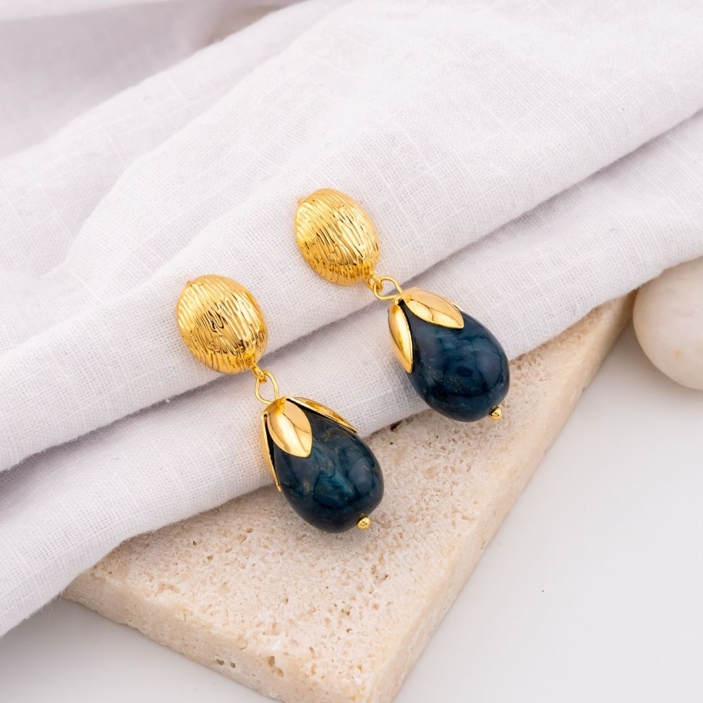 Aretes colgantes con piedra natural baño 18k