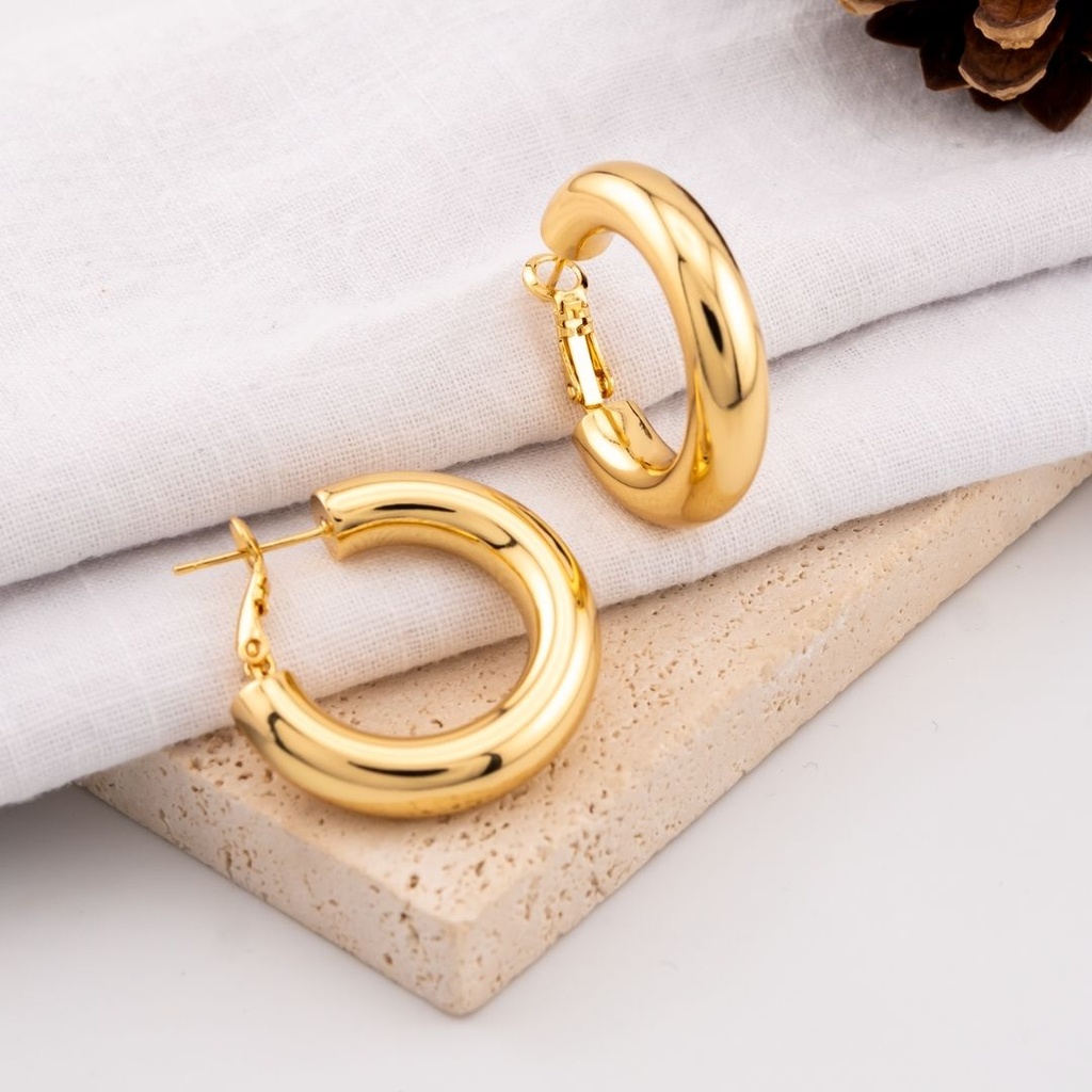 Aretes hoop de 30 mm pin de plata baño 18k