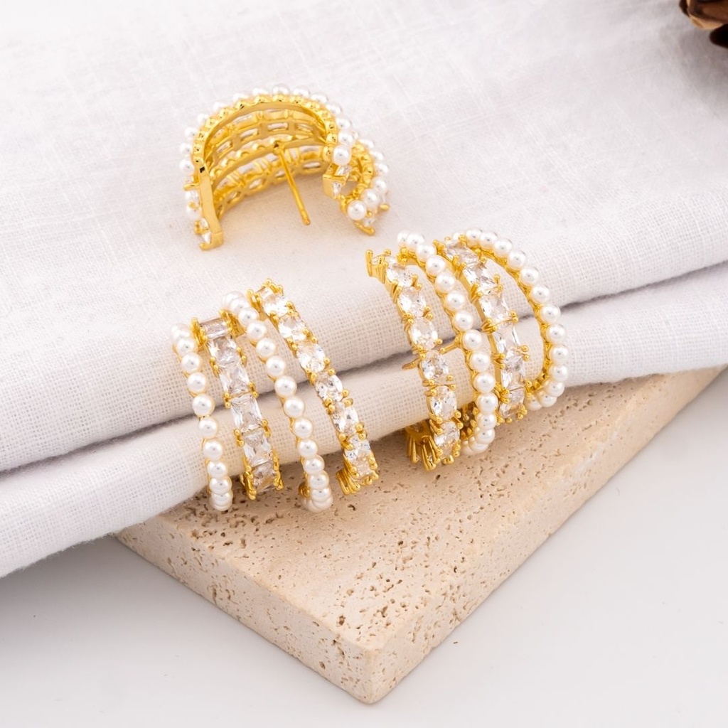 Aretes earcuff con perla pin de plata baño 18k