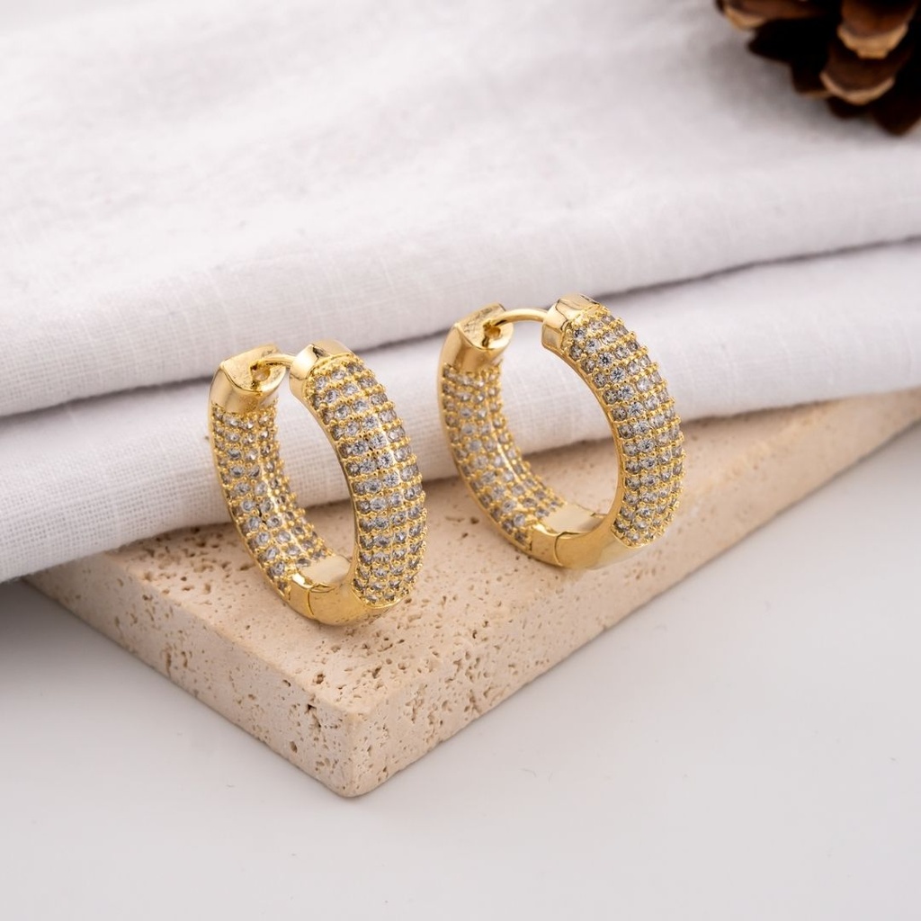 Aretes hoop con zirconia de 25 mm baño 18k