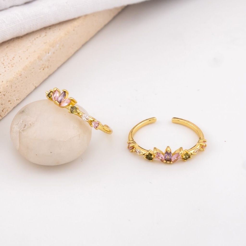 Anillo corona con zirconias  baño 18k