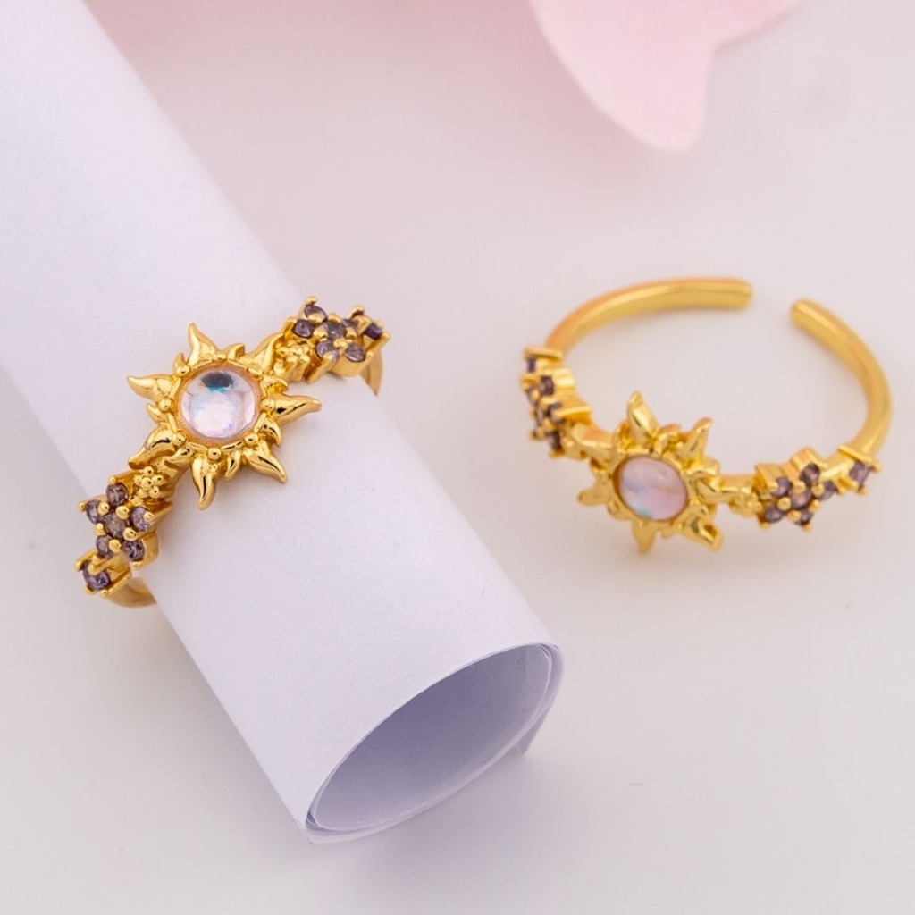 Anillo ajustable de sol con zirconias baño 18k