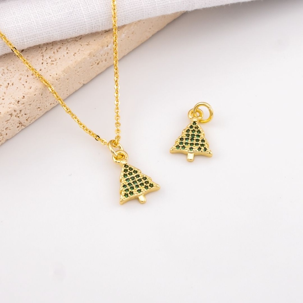 Dije navideño arbol de navidad  micropave y baño 18k