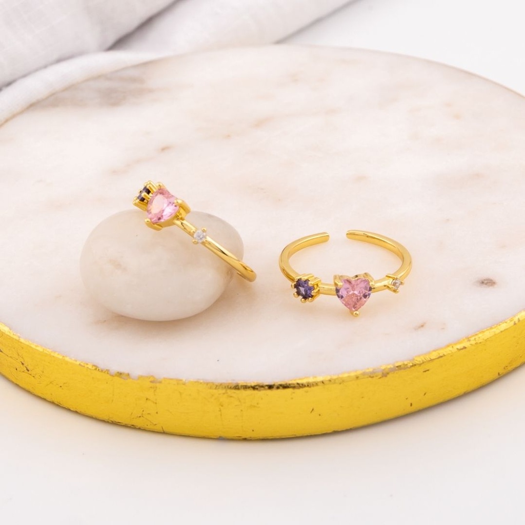 Anillo ajustable corazon con zirconias baño 18k