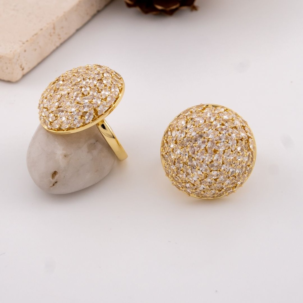 Anillo ajustable redondo con zirconias baño 18k