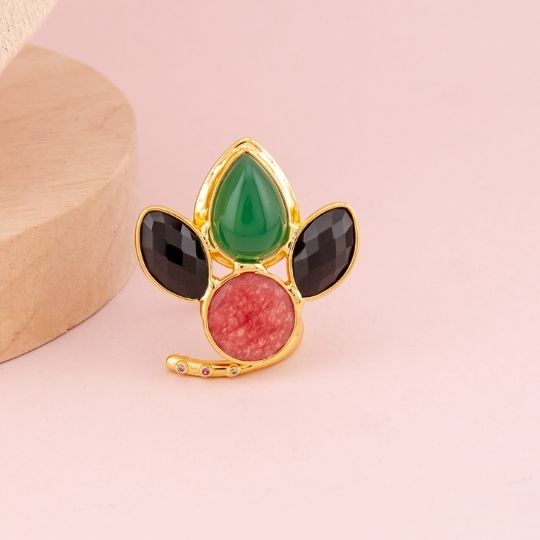 Anillo ajustable con piedras semipreciosas baño 18k