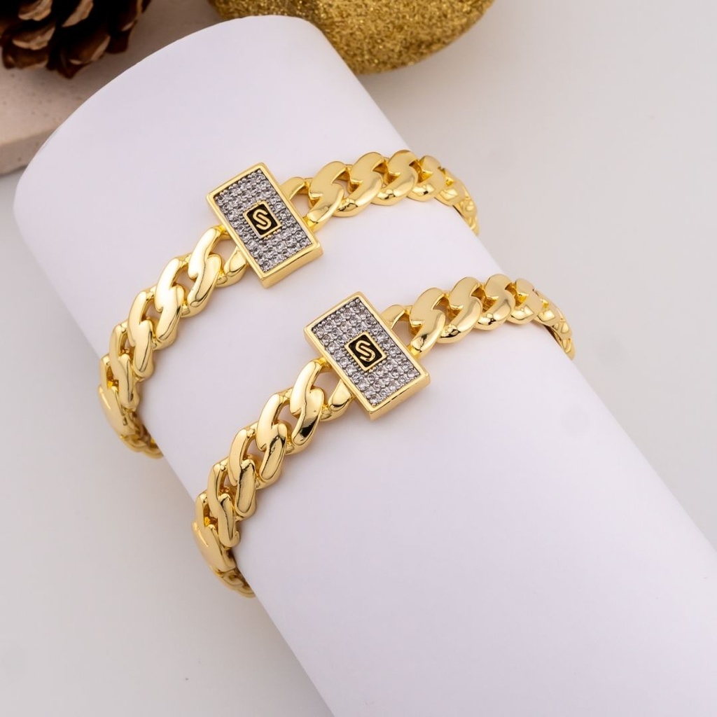 Pulsera tipo Aro Monaco con zirconias baño 18k