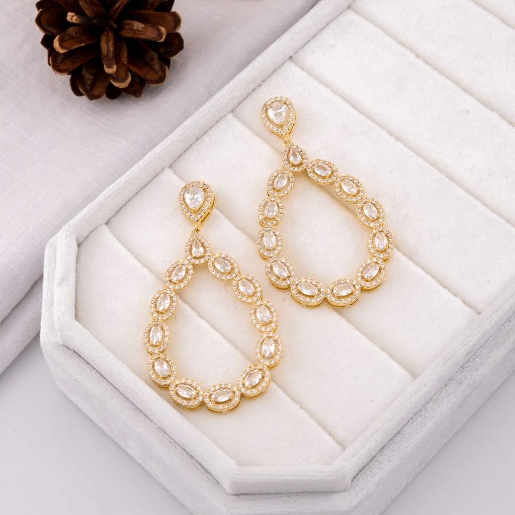 Aretes grandes de gotitas premium dorado baño 18k