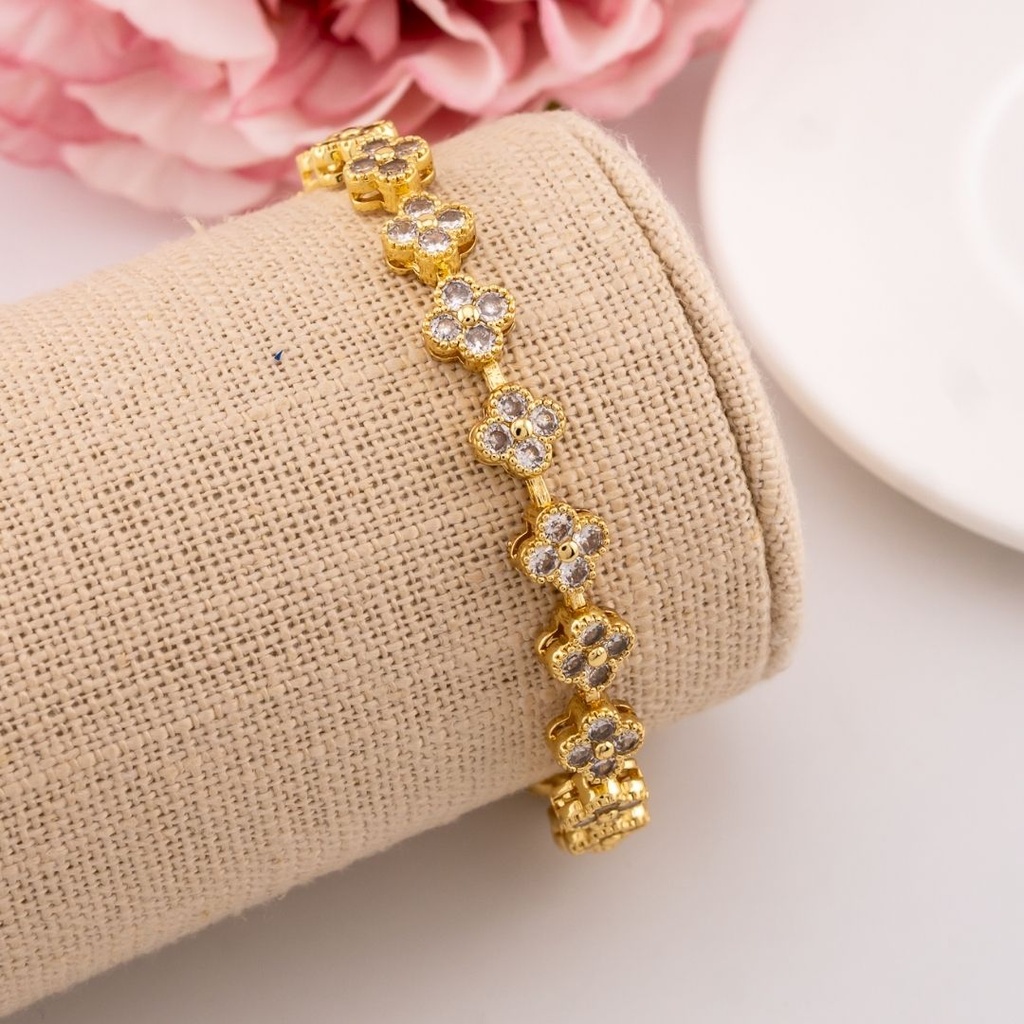Pulsera de trebol con zirconias baño 18k