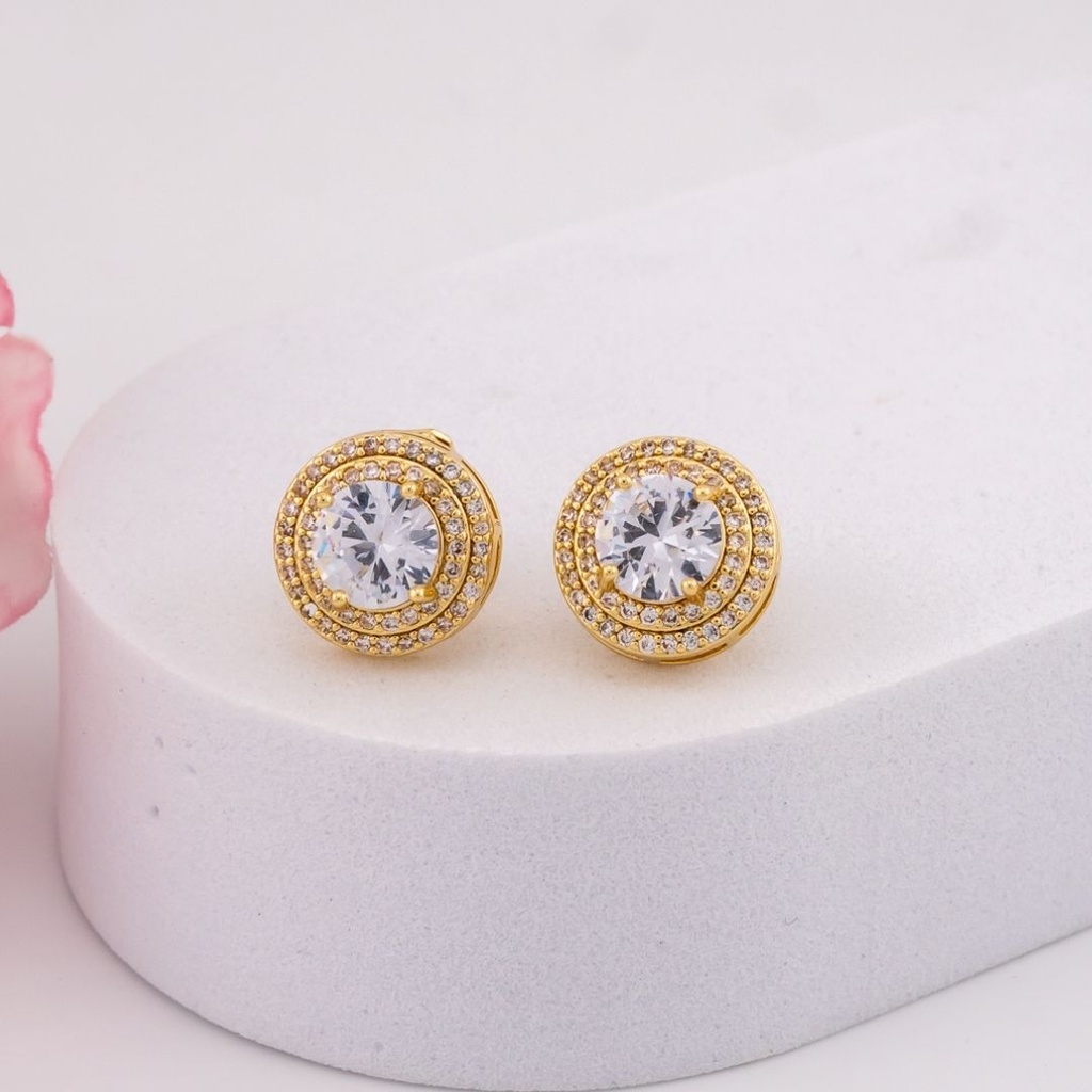 Aretes stud de presion con zirconias y baño 18k