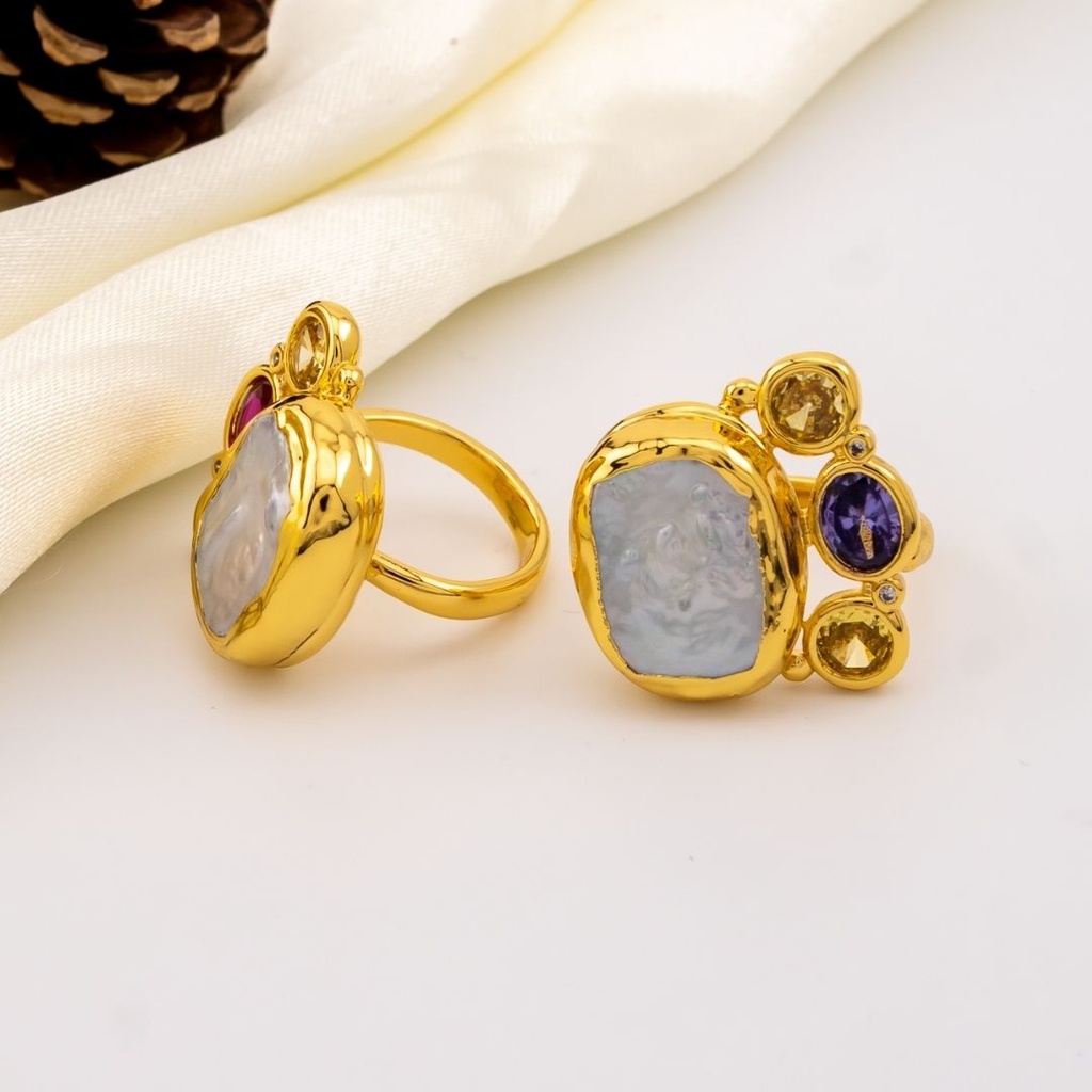 Anillo de barrocas engastados en goldfilled con zirconias