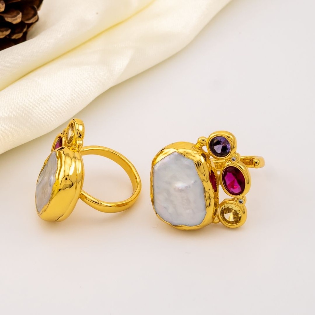 Anillo de barrocas engastados en goldfilled con zirconias