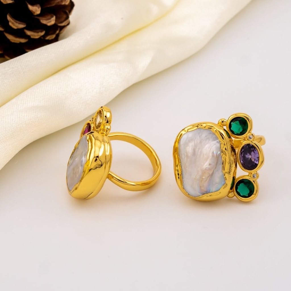 Anillo de barrocas engastados en goldfilled con zirconias