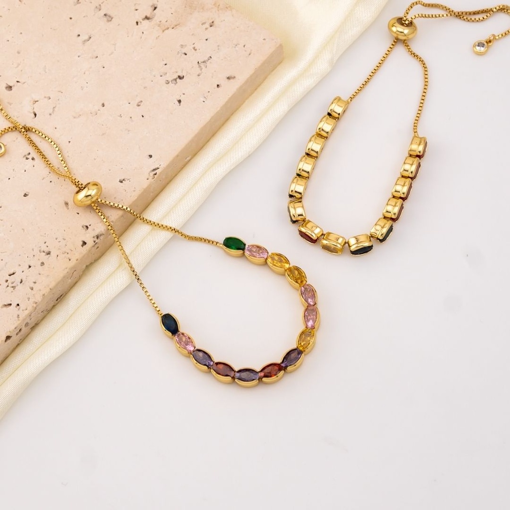 Pulsera de zirconias ajustable baño 18k