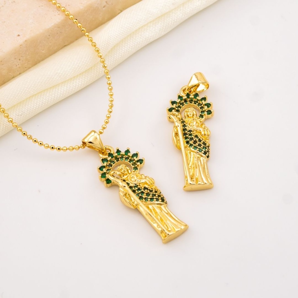 Dije San Judas con zirconias baño 18k