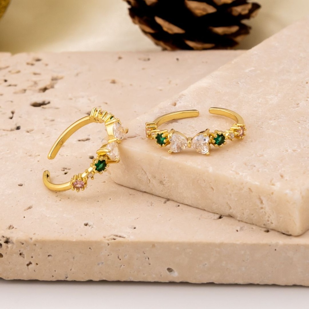 Anillo ajustable de chongo con zirconias baño 18k