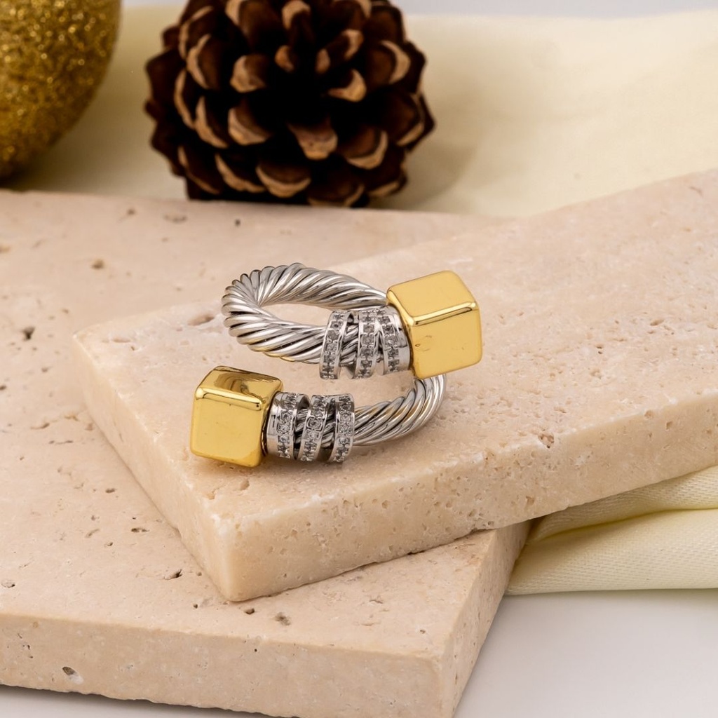 Anillo ajustable doble color baño 18k