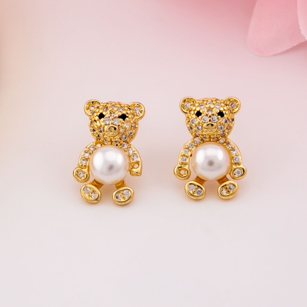 Aretes stud de OSITO con zirconias baño 18k