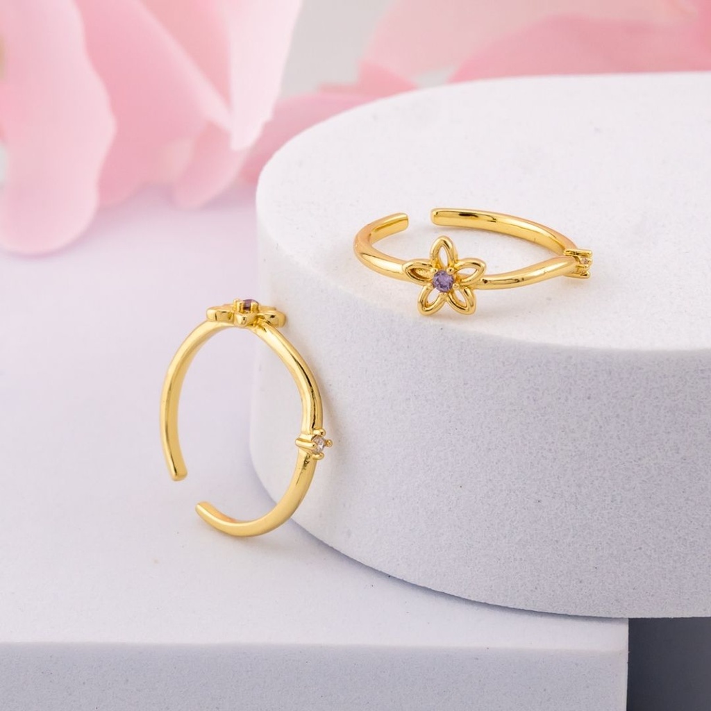 Anillos ajustable de flor con zirconias baño 18k