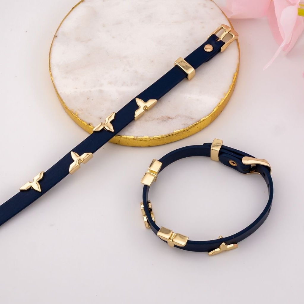 Pulsera de cuero y baño 18k