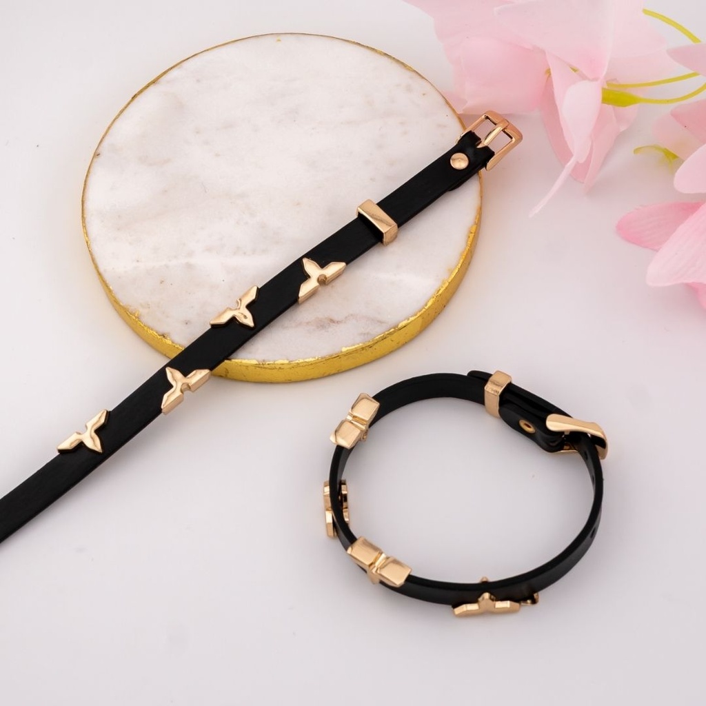 Pulsera de cuero y baño 18k