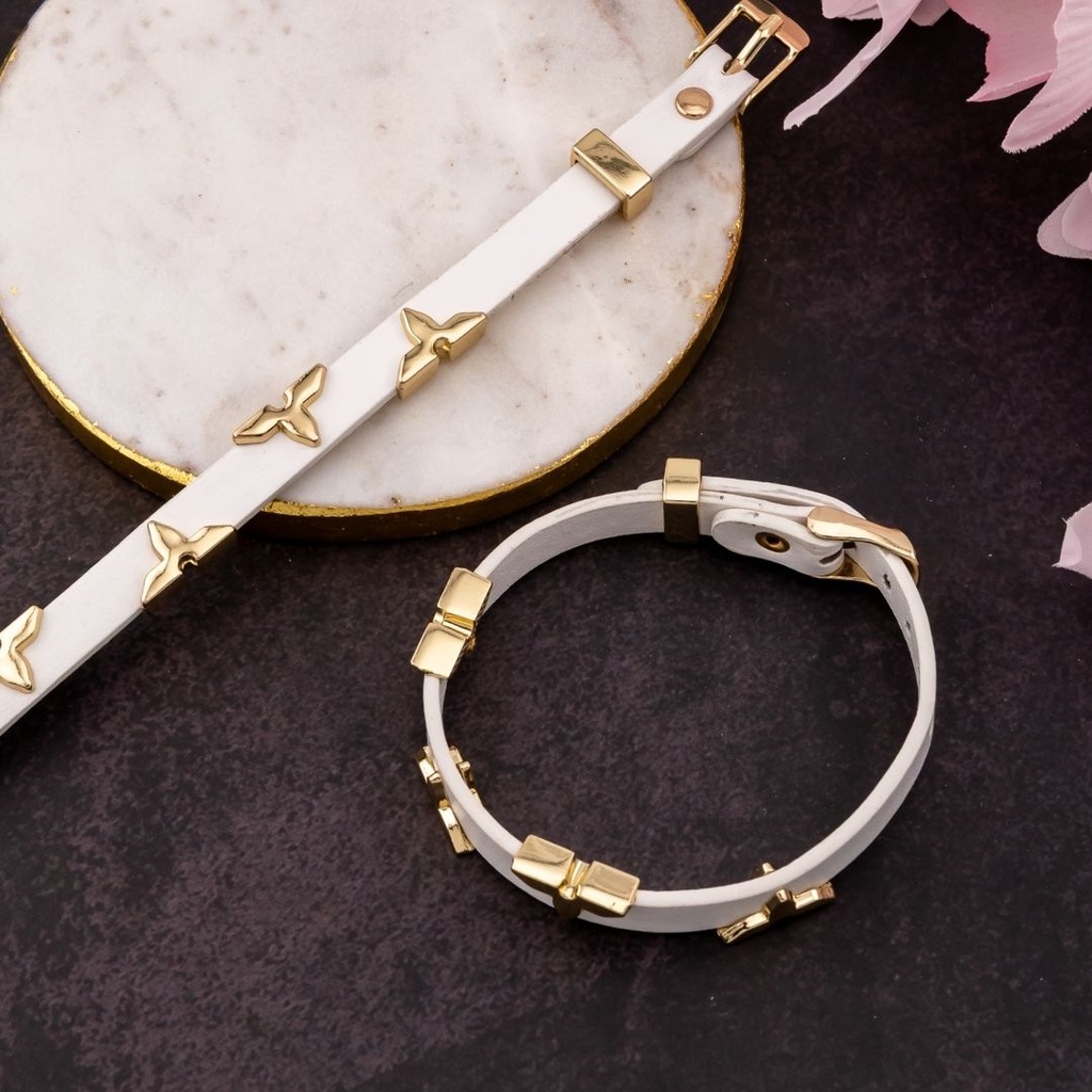 Pulsera de cuero y baño 18k