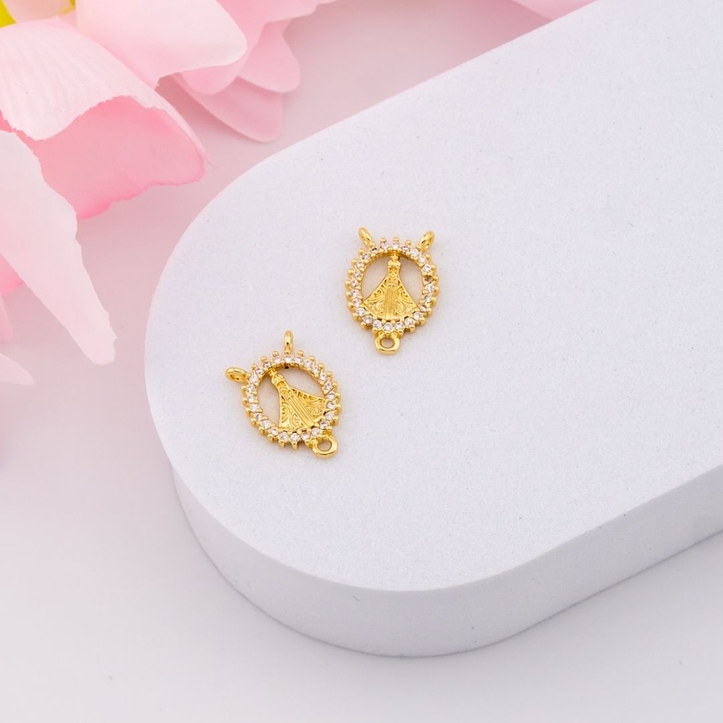 Dijes para rosario VIRGEN con zirconias y baño 18k