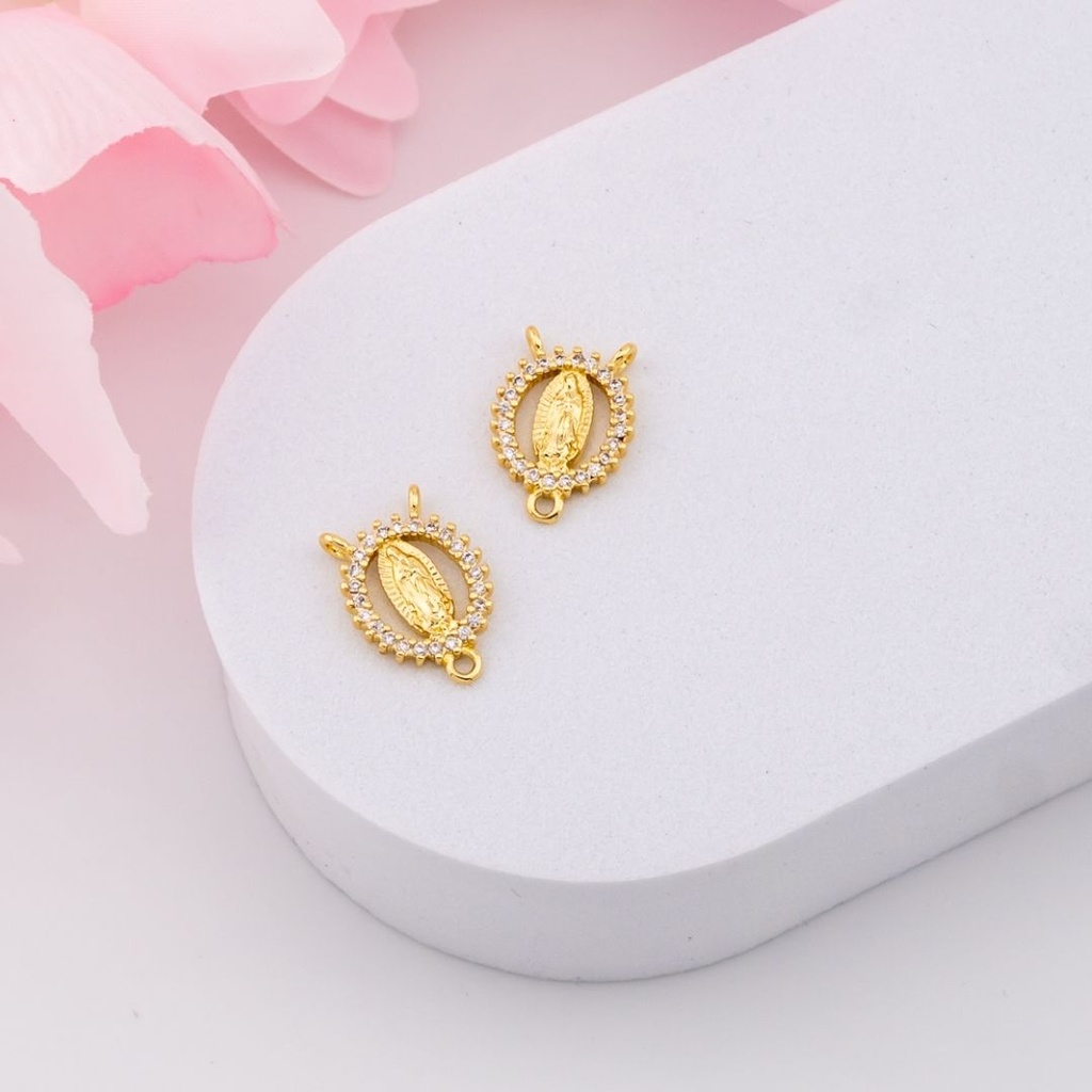 Dijes para rosario VIRGEN GUADALUPE con zirconias y baño 18k