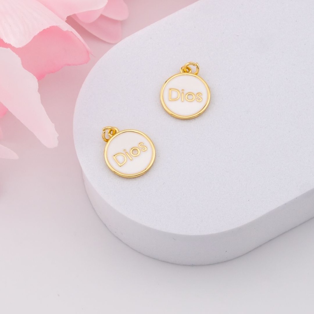 Dije redondo DIOS esmaltado baño 18k