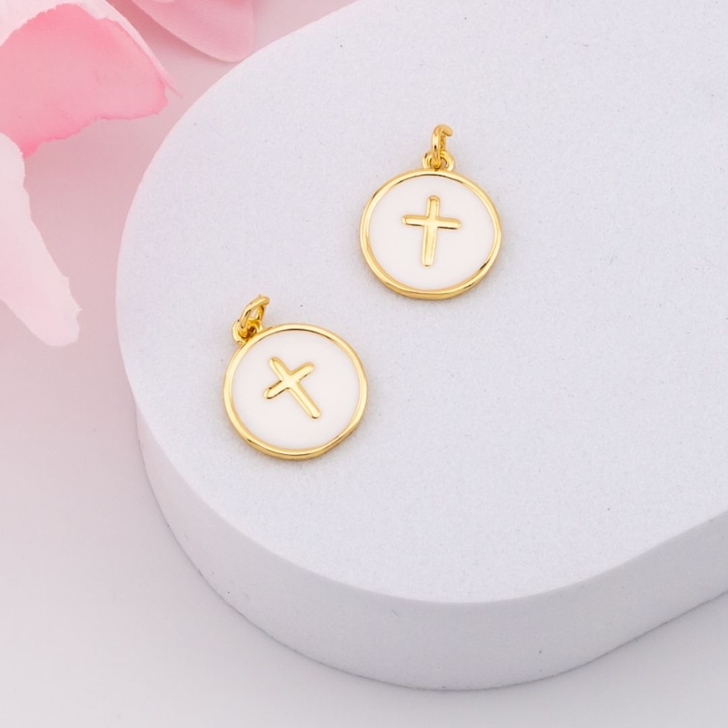 Dije redondo CRUZ esmaltado baño 18k