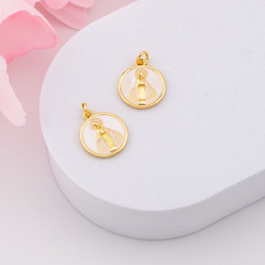Dije redondo VIRGEN esmaltado baño 18k
