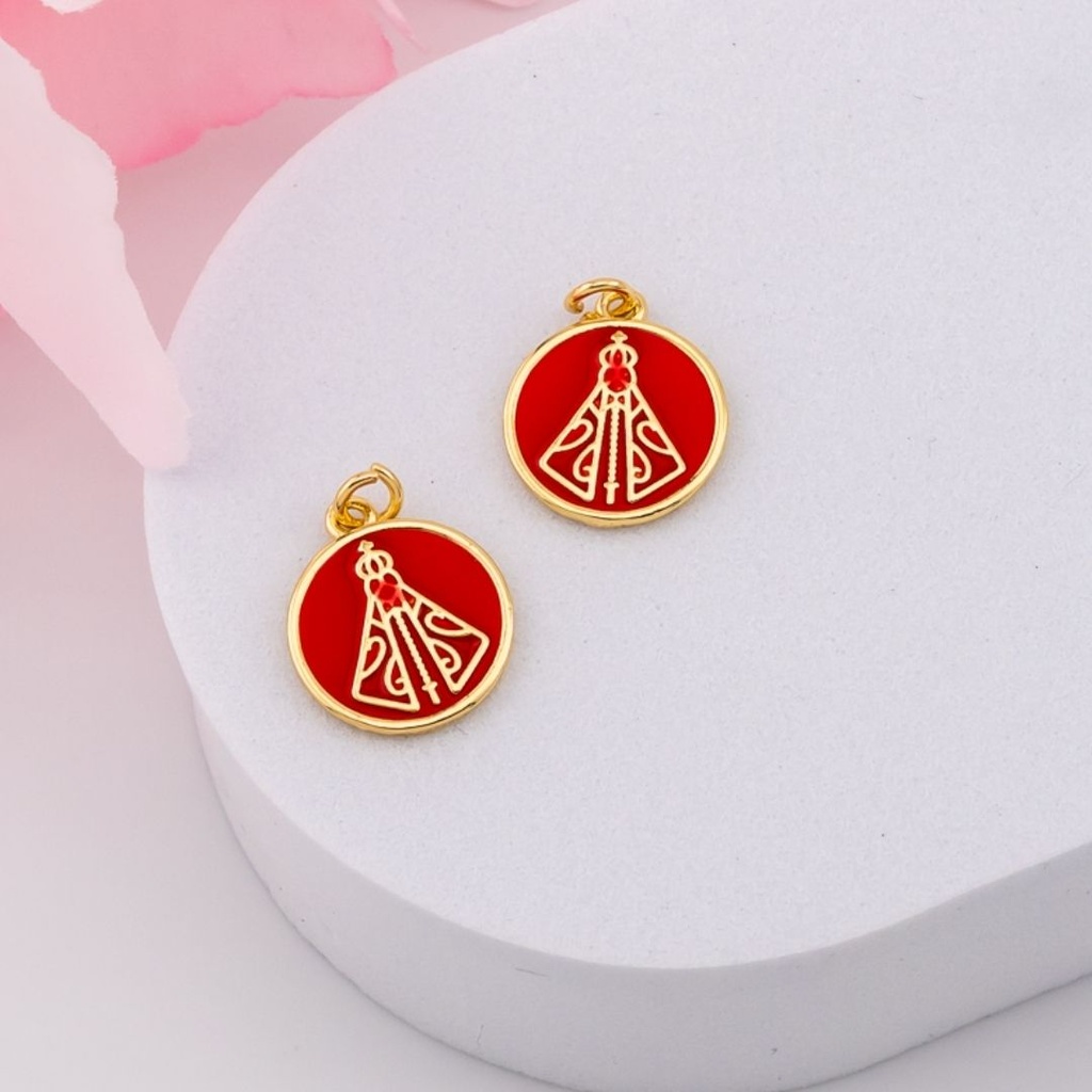 Dije redondo VIRGEN SUYAPA esmaltado baño 18k