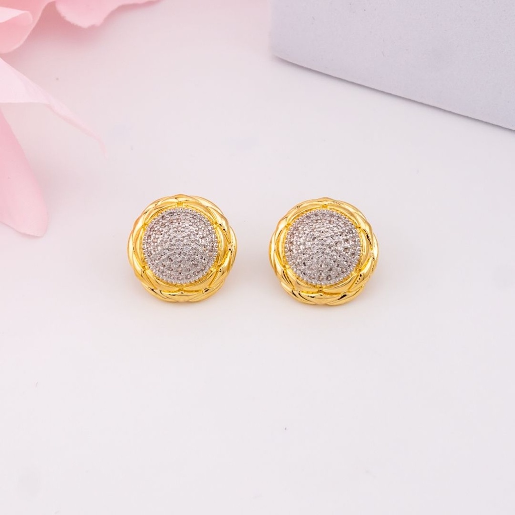 Aretes stud de REDONDO con zirconias baño 18k