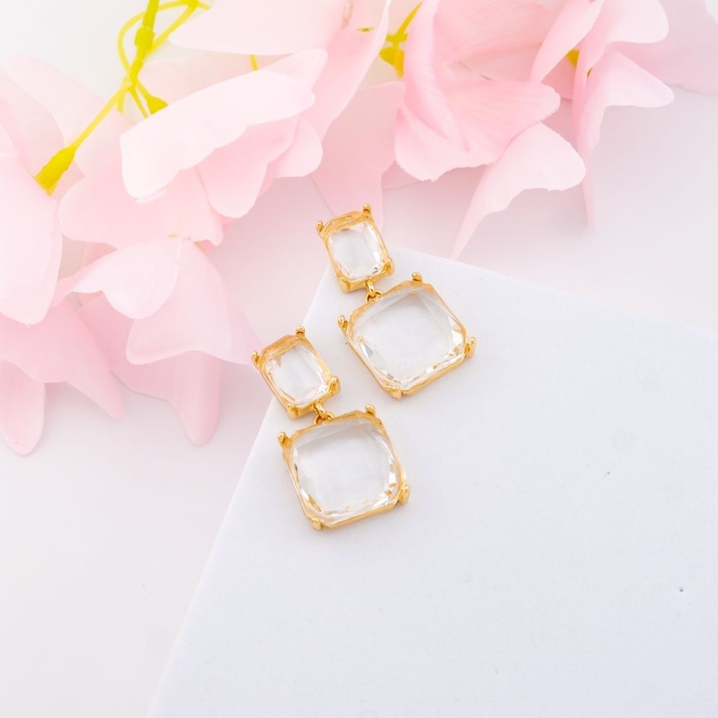 Aretes colgantes de cristal baño 18k