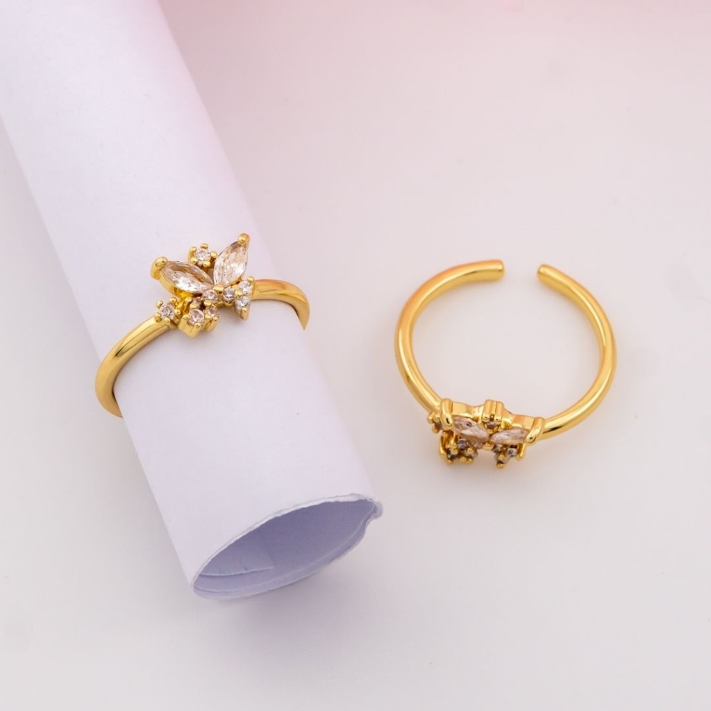 Anillo ajustable de mariposa con zirconias baño 18k