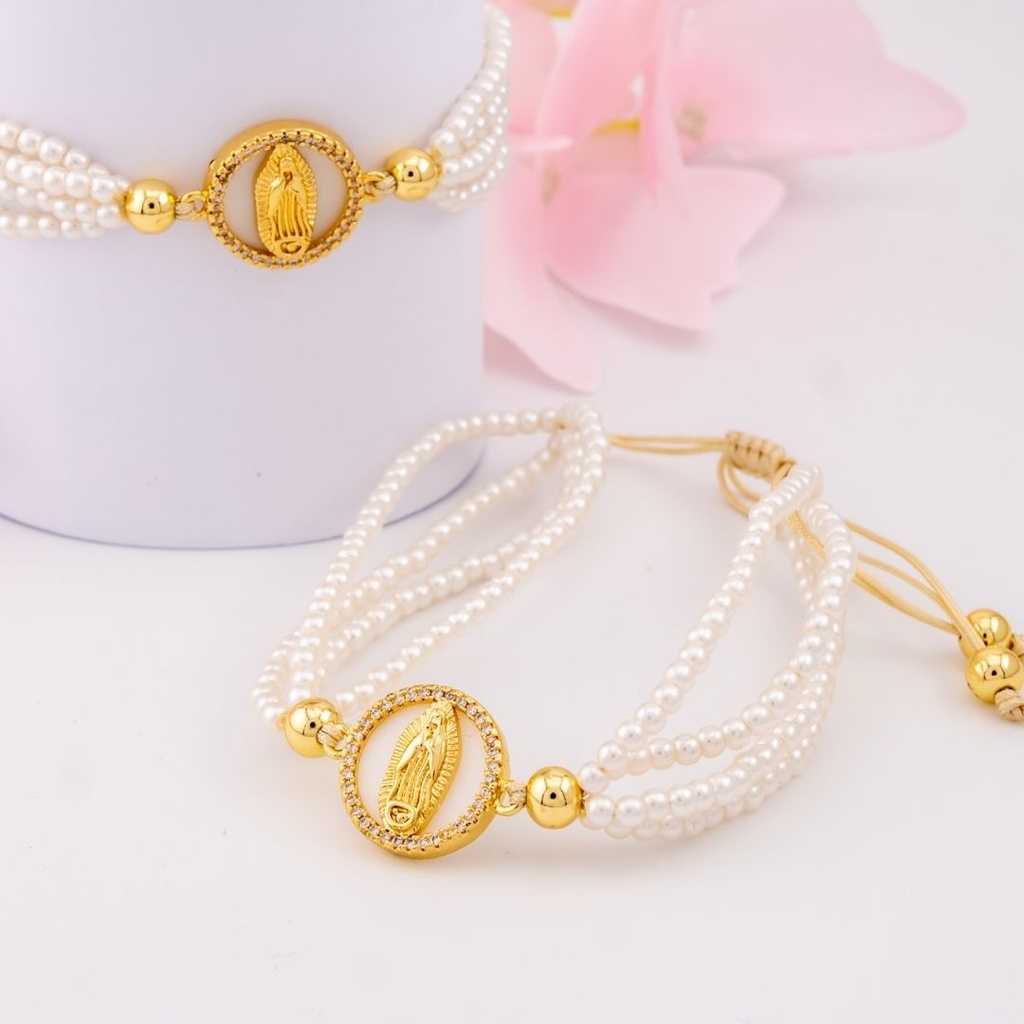 Pulsera ajustable con perlas baño 18k