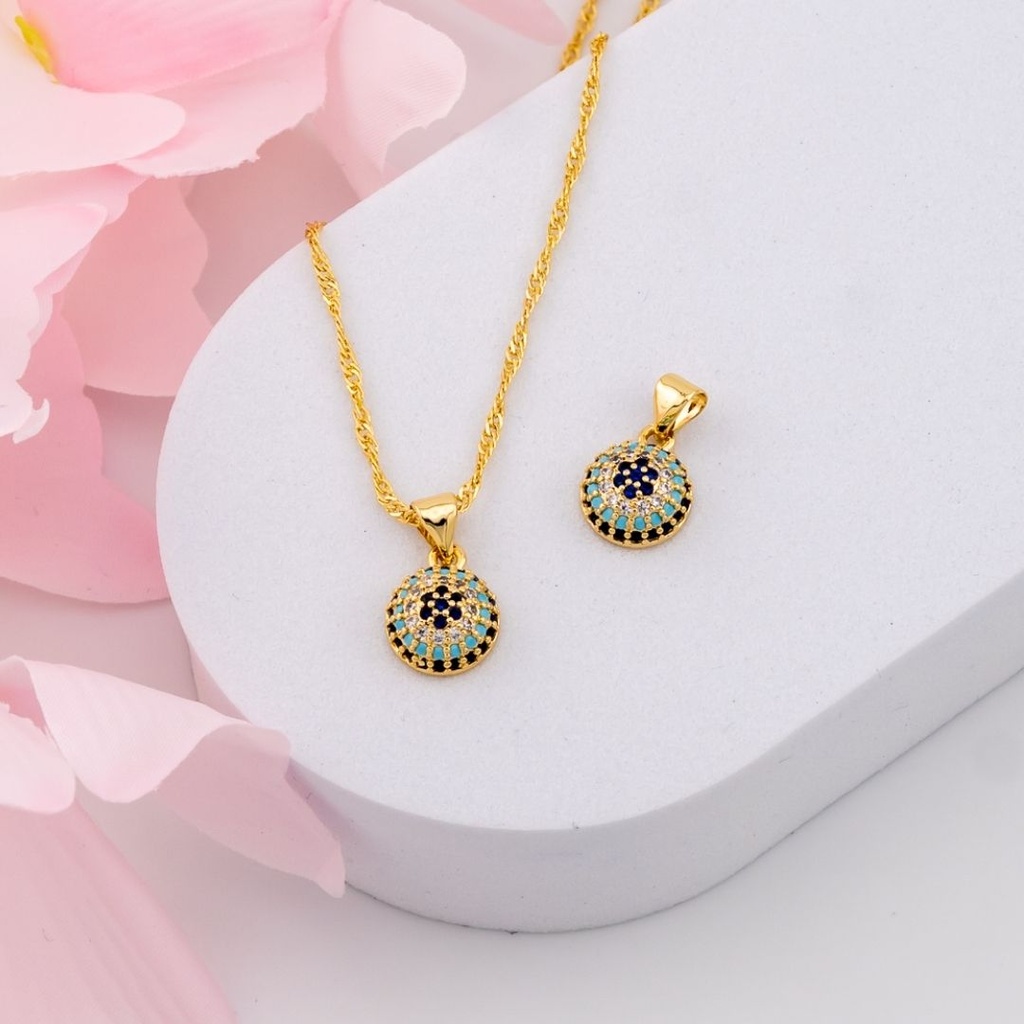 Dije ojo turco con zirconias baño 18k