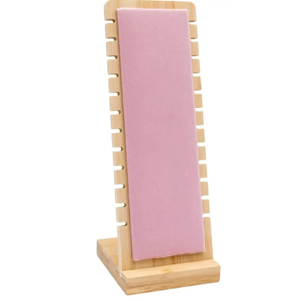 Exhibidor para joyeria en madera rosa 26 x 9.5 cm