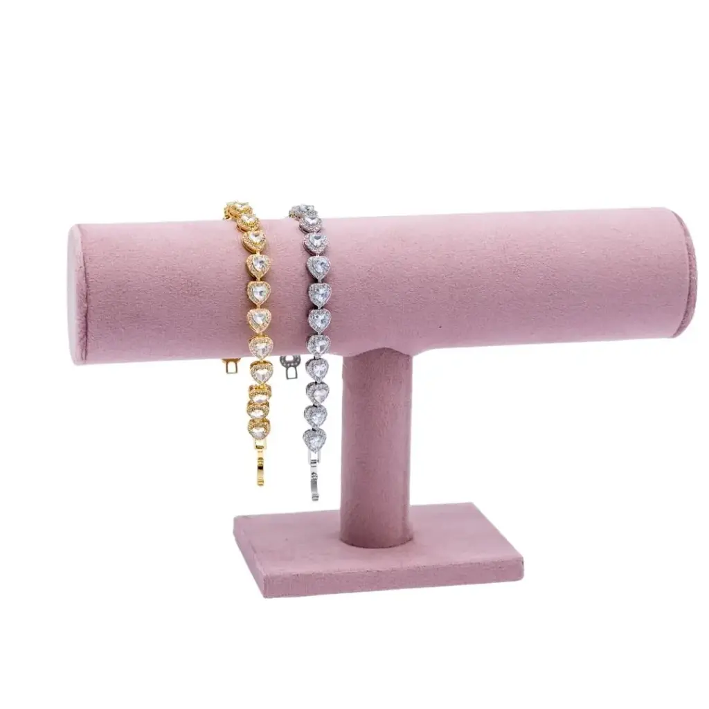 Exhibidor para pulseras en velvet rosa  23.5 x 14 cm