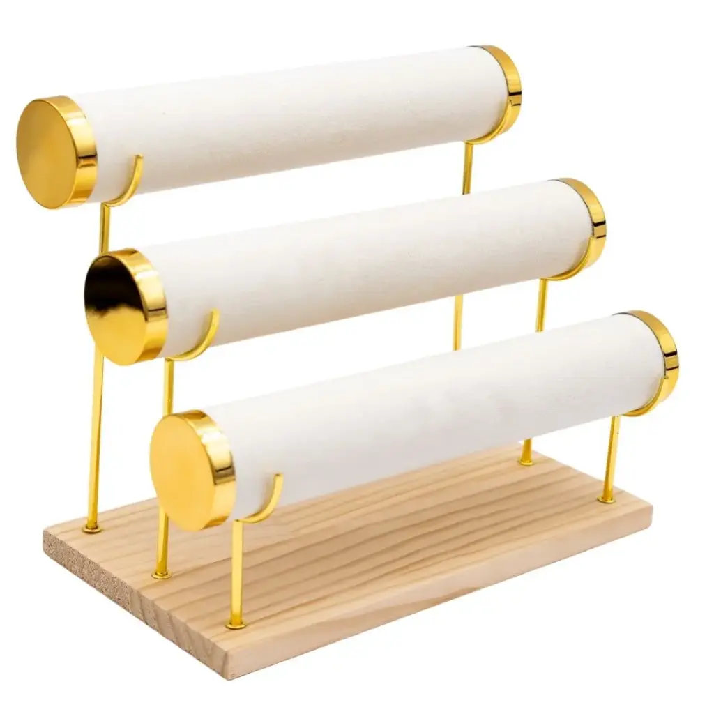 Exhibidor para pulseras en madera con bordes dorados 29x16x24